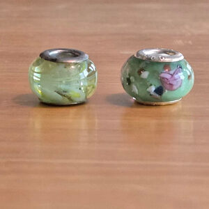 Murano Glass Charm Bracelet Bead Spacer Silvertone Women's Green Pink Floral